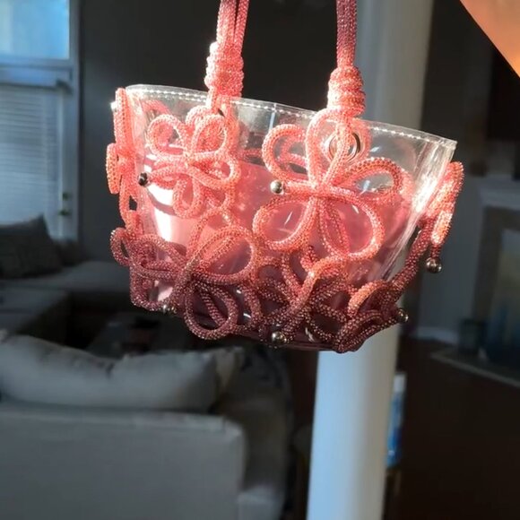 Neiman Marcus Pink Floral Evening Rhinestone Handbag - Picture 2 of 4